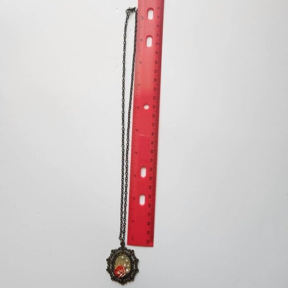 Vintage Brooch Pin Style Necklace Handmade with Text, Flower and Pearl Bookish - Picture 7 of 9